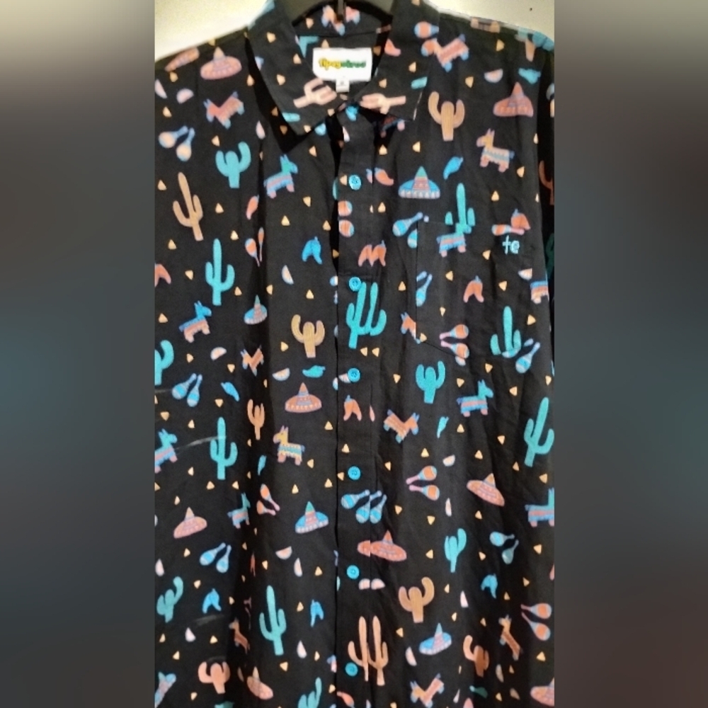 Tipsy Elves Shirt Mens Midnight Fiesta Hawaiian Pinata Cactus zise XL - Picture 9 of 16